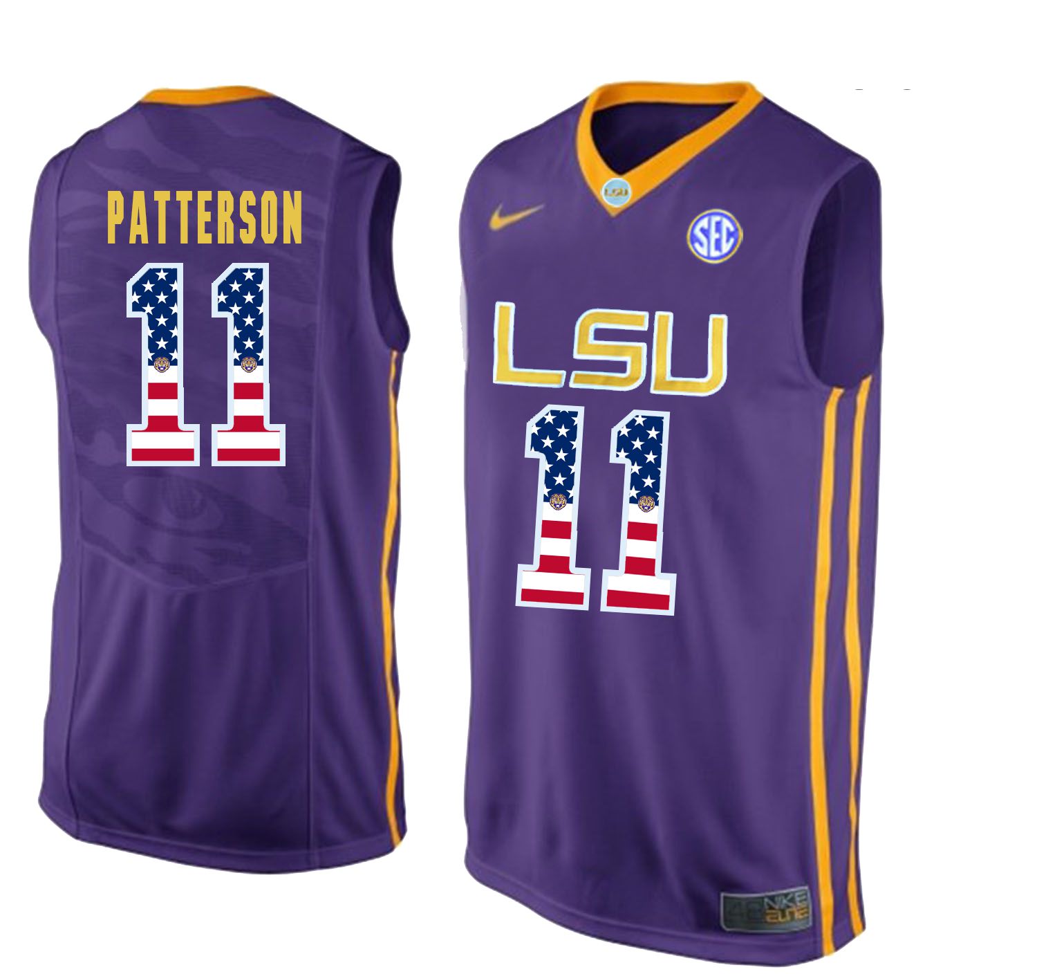Men LSU Tigers #11 Patterson Purple Flag Customized NCAA Jerseys